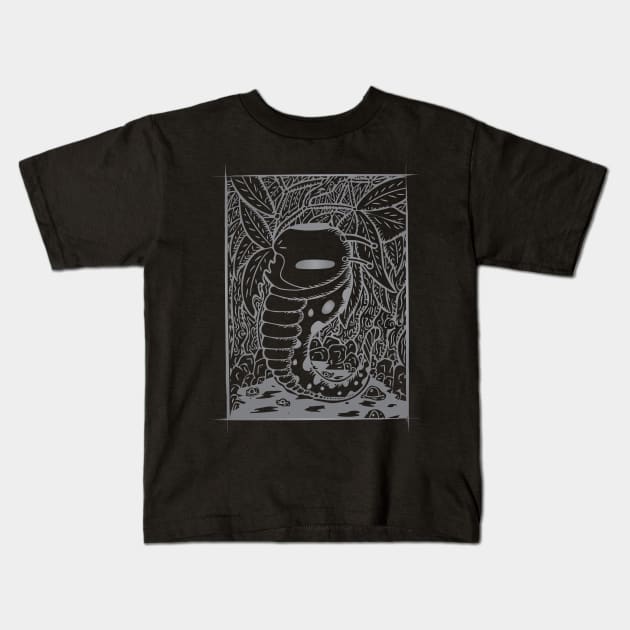 Hanging Caterpillar Kids T-Shirt by BrokenGrin